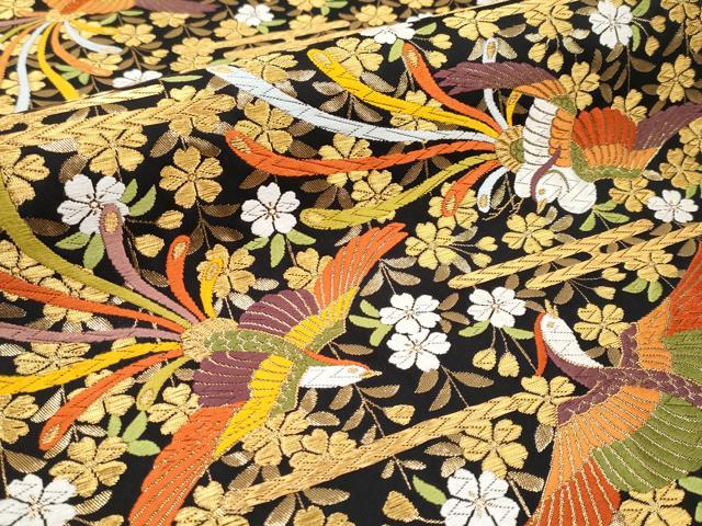 平和屋本店●極上 西陣 河合美術織物謹製 六通柄袋帯 唐織 鳳凰エ霞花文 黒地 金糸 逸品 CYAA1821s5