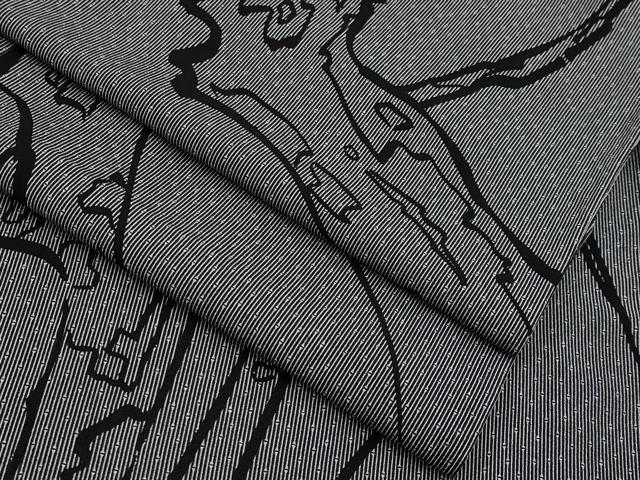 平和屋本店▽極上 男性 小紋 単衣 竹万筋 枝文 黒地 逸品 CYAA1851s5