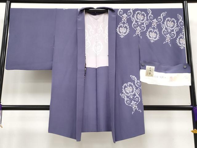 平和屋本店#極上 長羽織 三眠蚕 まるまん 花唐草文 金銀彩 反端付き 深紫色地 逸品 CYAA1852s5