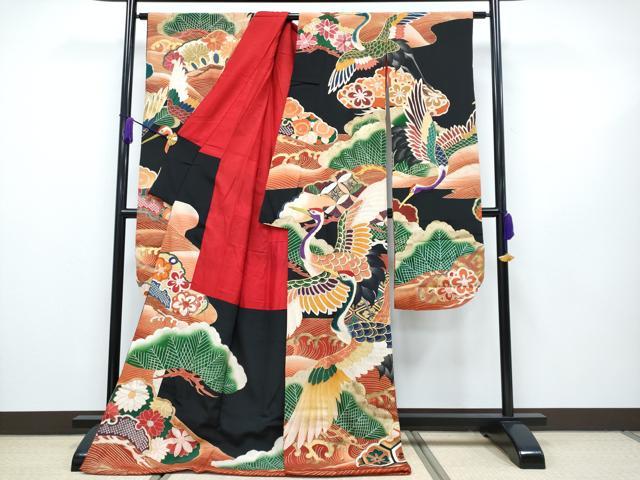 平和屋本店●極上 アンティーク 大正ロマン 中国三大刺繍 相良刺繍 振袖 駒刺繍 飛鶴浜松吉祥文 金彩 逸品 CYAA1858s5