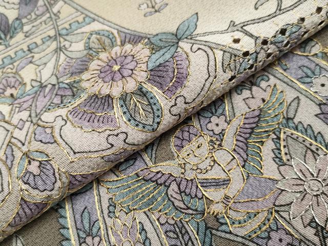 平和屋本店●極上 中国三大刺繍 スワトウ刺繍 訪問着 エジプト壁画文様 暈し染め 金銀糸 空五倍子色地 逸品 未使用 CYAA1939s5
