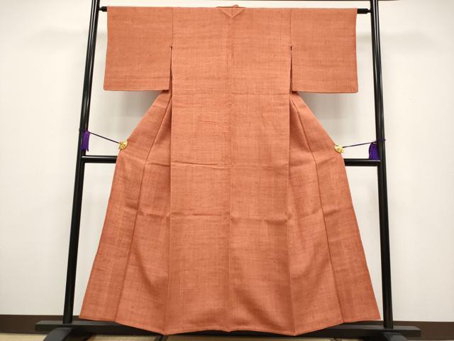 平和屋本店▽極上 浦野理一 経節紬 単衣 色無地 赤茶色 逸品 CYAA1988s5