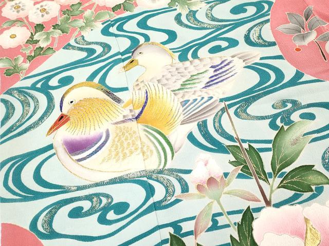 平和屋本店■極上 アンティーク 大正ロマン 中国三大刺繍 相良刺繍 振袖 流水鴛鴦枝花文 金彩 韓紅色地 逸品 CYAA1999s5