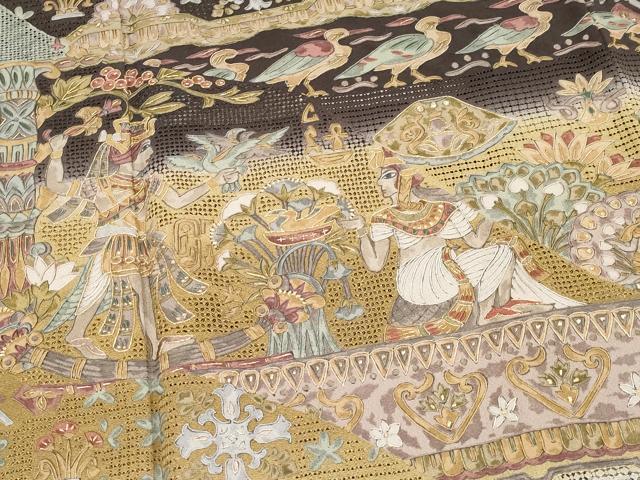 平和屋本店●最高級 中国三大刺繍 スワトウ刺繍 総刺繍 訪問着 エジプト壁画文様 暈し染め 金糸 逸品 CYAA2039s5