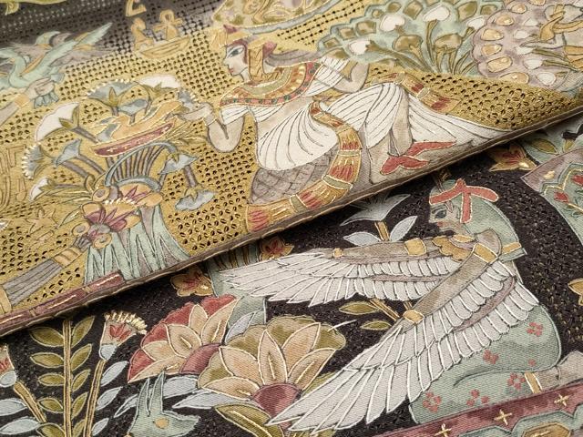 平和屋本店●最高級 中国三大刺繍 スワトウ刺繍 総刺繍 訪問着 エジプト壁画文様 暈し染め 金糸 逸品 CYAA2039s5