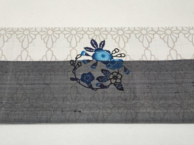 平和屋本店●最高級 城間栄順 本場琉球紅型 九寸名古屋帯 紬地 藍型 花丸文 逸品 CYAA2064s5