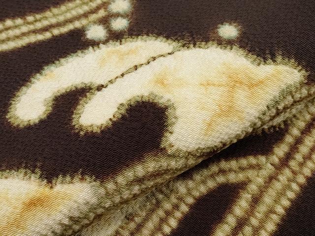 平和屋本店■最高級 初代 久保田一竹 九寸開き名古屋帯 絞り 立波跳兎 鬼しぼ縮緬 鉄黒色地 逸品 未使用 CYAA2087s5