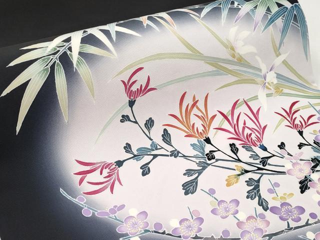 平和屋本店■極上 名門・上野家 上野街子 清染居 塩瀬 九寸開き名古屋帯 四君子 黒地 逸品 CYAA2088s5