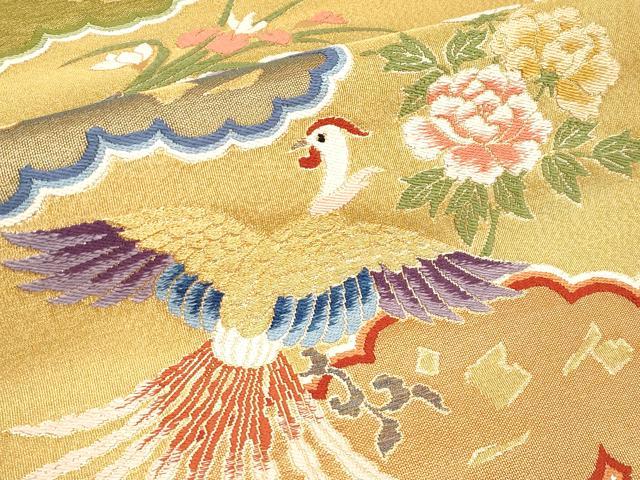 平和屋本店●極上 創業280年 誉田屋源兵衛 六通柄袋帯 純金尽くし 唐織 雲取り極楽鳥 分析通知書・共箱付き 逸品 CYAA2100s5