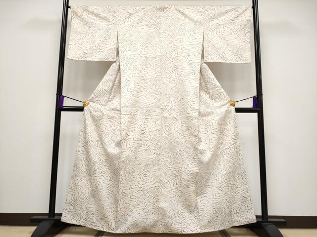 平和屋本店■極上 石川県指定無形文化財 牛首紬 白山工房 手織り 流線文 証紙付き 薄卵色地 逸品 未使用 CYAA2115s5