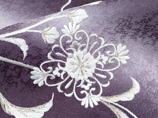 平和屋本店■極上 訪問着・長襦袢セット 総刺繍 花唐草菱文 暈し染め 銀糸 似せ紫色地 逸品 CYAA2796s5