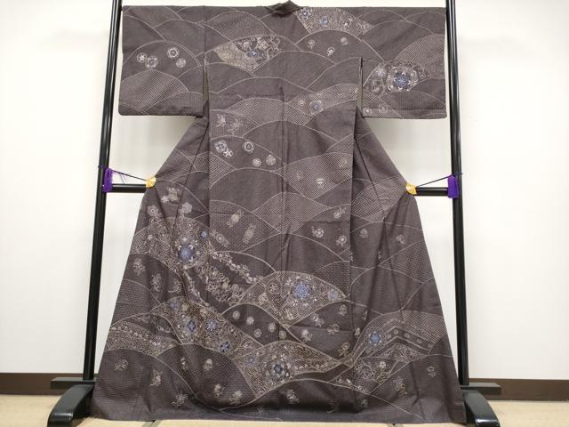 平和屋本店■極上 中国三大刺繍 スワトウ刺繍 総刺繍 訪問着 正倉院更紗花唐草文 黒紅色地 逸品 CYAA2210s5