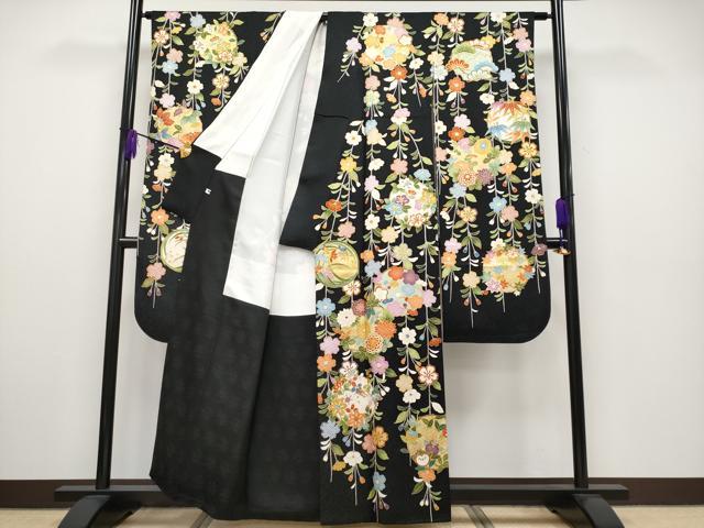 平和屋本店■極上 振袖 駒刺繍 花丸文 黒地 金彩 逸品 CYAA2211s5
