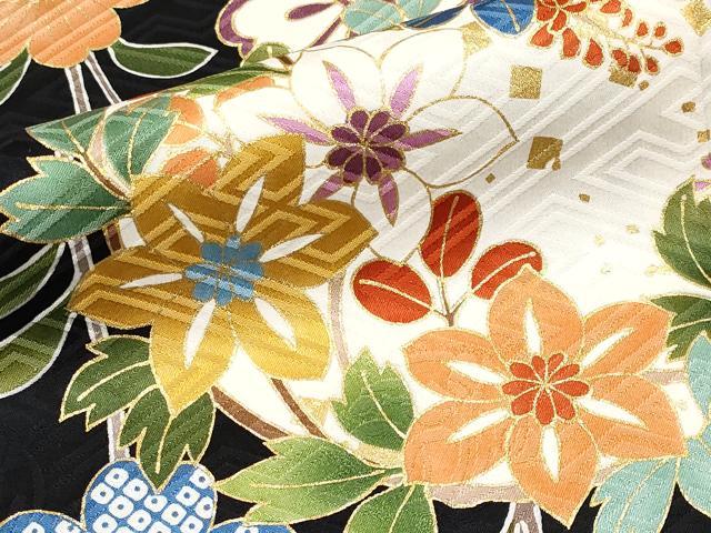 平和屋本店■極上 振袖 駒刺繍 花丸文 黒地 金彩 逸品 CYAA2211s5
