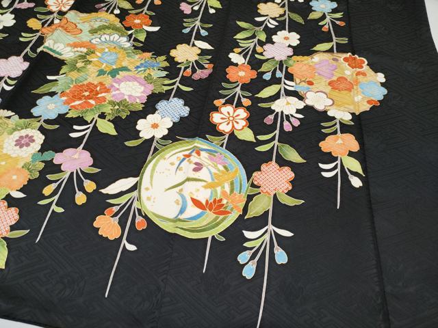 平和屋本店■極上 振袖 駒刺繍 花丸文 黒地 金彩 逸品 CYAA2211s5