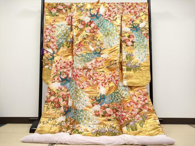 平和屋本店■極上 中国三大刺繍 相良刺繍 駒刺繍 色打掛 和装 婚礼 結婚式 花嫁 神社挙式 唐織 孔雀草花文 金糸 逸品 CYAA2220s5
