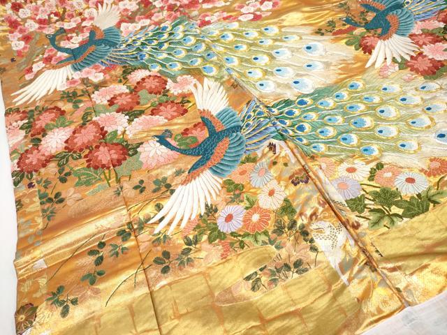 平和屋本店■極上 中国三大刺繍 相良刺繍 駒刺繍 色打掛 和装 婚礼 結婚式 花嫁 神社挙式 唐織 孔雀草花文 金糸 逸品 CYAA2220s5