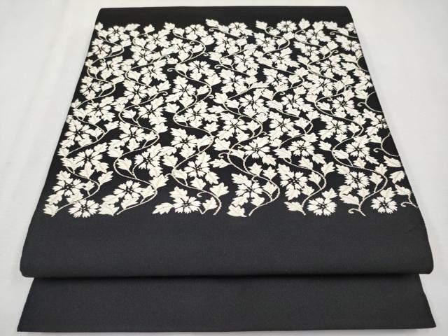 平和屋本店●極上 西陣 河村織物 河村つづれ 手織 八寸名古屋帯 花唐草文 黒地 銀糸 逸品 CYAA2244s5