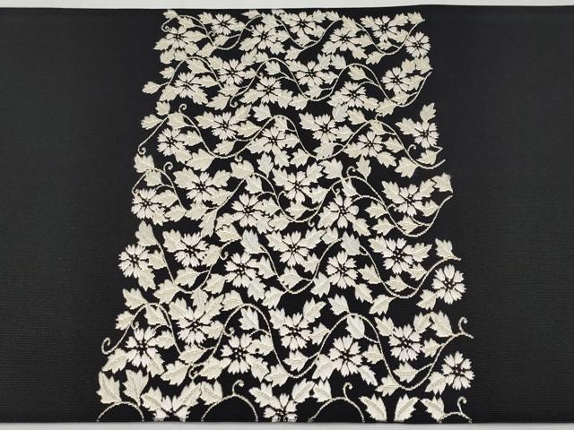平和屋本店●極上 西陣 河村織物 河村つづれ 手織 八寸名古屋帯 花唐草文 黒地 銀糸 逸品 CYAA2244s5