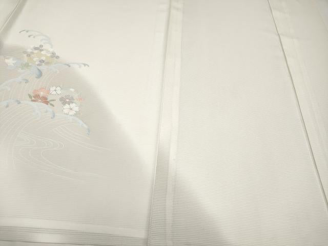 平和屋本店*極上 夏物 洗える最高級着物 <英>はなぶさ謹製 訪問着 絽 立波花丸文 暈し染め 銀彩 象牙色地 逸品 CYAA4222s6