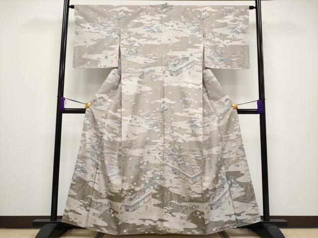 平和屋本店●極上 訪問着 本場染大島紬 人物風景文 金彩 逸品 未使用 CYAA2290s5