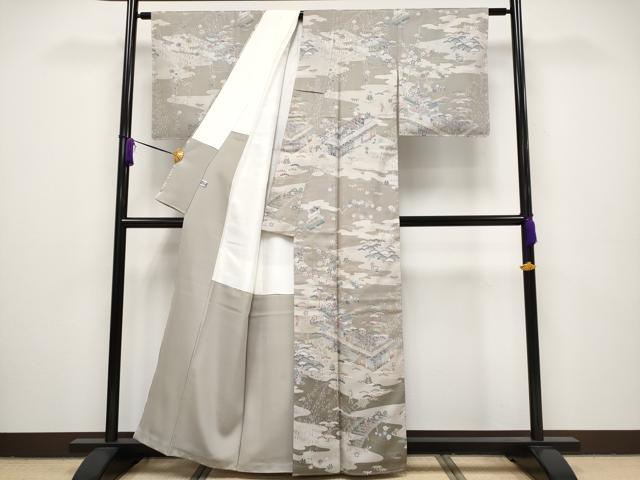 平和屋本店●極上 訪問着 本場染大島紬 人物風景文 金彩 逸品 未使用 CYAA2290s5