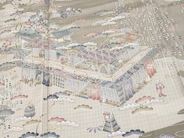 平和屋本店●極上 訪問着 本場染大島紬 人物風景文 金彩 逸品 未使用 CYAA2290s5