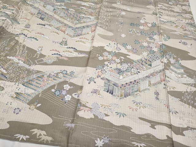 平和屋本店●極上 訪問着 本場染大島紬 人物風景文 金彩 逸品 未使用 CYAA2290s5