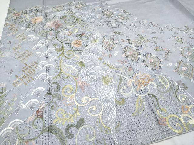 平和屋本店■極上 中国三大刺繍 スワトウ刺繍 総刺繍 訪問着 本場大島紬 更紗花唐草文 逸品 CYAA2306s5