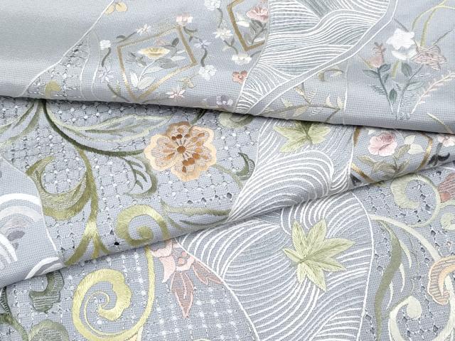 平和屋本店■極上 中国三大刺繍 スワトウ刺繍 総刺繍 訪問着 本場大島紬 更紗花唐草文 逸品 CYAA2306s5