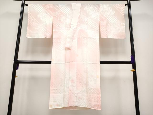 平和屋本店■極上 訪問着・長襦袢・袋帯セット 作家物 駒刺繍 地紙飛鶴草花文 金彩 薄柿色 逸品 未使用 CYAA2320s5