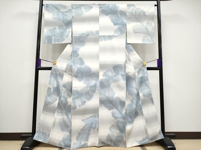 平和屋本店■極上 手描友禅女流作家 一色生子 紬 花織 枝葉文 逸品 未使用 CYAA2338s5