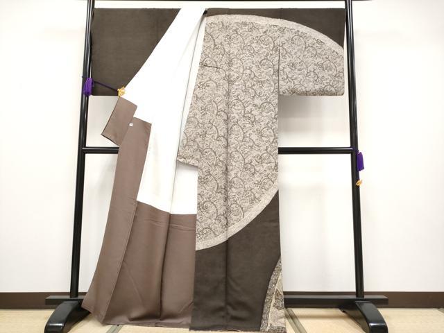 平和屋本店●極上 伝統工芸士 京友禅染色作家 田家鬼彩 訪問着 ろうけつ染め 花唐草文 赤墨色地 逸品 CYAA2351s5