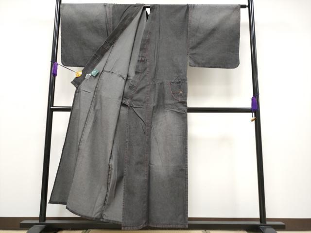 平和屋本店■極上 男性 デニム着物 キングサイズ 単衣 和遊楽 ポケット付き 綿 逸品 CYAA2359s5