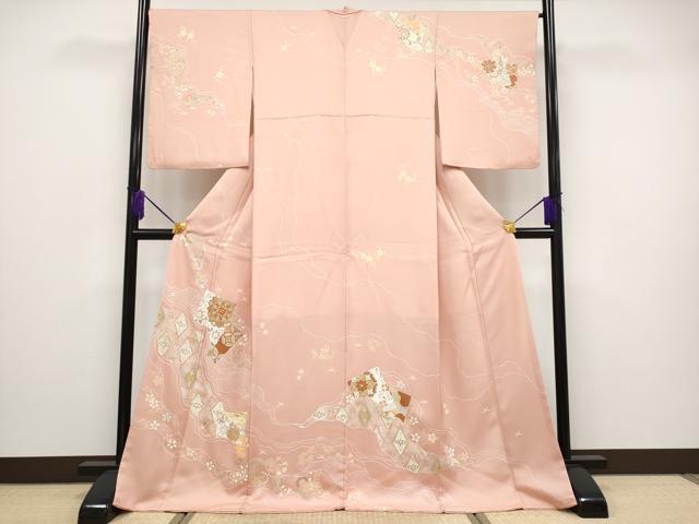 平和屋本店■極上 創業460年・千總 訪問着 駒刺繍 正倉院道長花唐草文 金彩 ときがら茶色地 逸品 CYAA2365s5