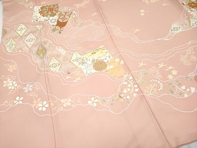 平和屋本店■極上 創業460年・千總 訪問着 駒刺繍 正倉院道長花唐草文 金彩 ときがら茶色地 逸品 CYAA2365s5