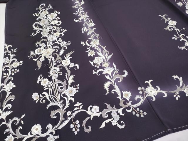 平和屋本店■極上 訪問着 総刺繍 更紗花唐草文 暈し染め 金糸 健勝苑扱い 黒紅色 逸品 未使用 CYAA2369s5