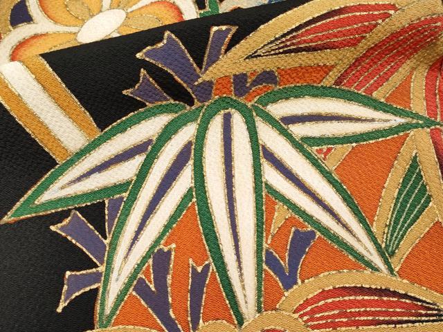 平和屋本店■希少 浦野理一 金彩友禅 振袖 松竹梅花丸文 黒地 金彩 鬼しぼ縮緬 逸品 CYAA2374s5