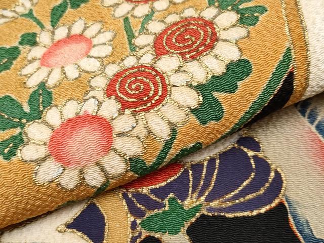 平和屋本店■希少 浦野理一 金彩友禅 振袖 松竹梅花丸文 黒地 金彩 鬼しぼ縮緬 逸品 CYAA2374s5
