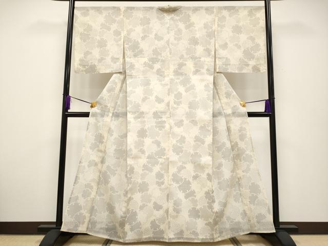 平和屋本店*極上 夏物 結城紬 夏結城 100亀甲 雪輪重ね文 肌色地 反端付き 逸品 未使用 CYAA2424s5