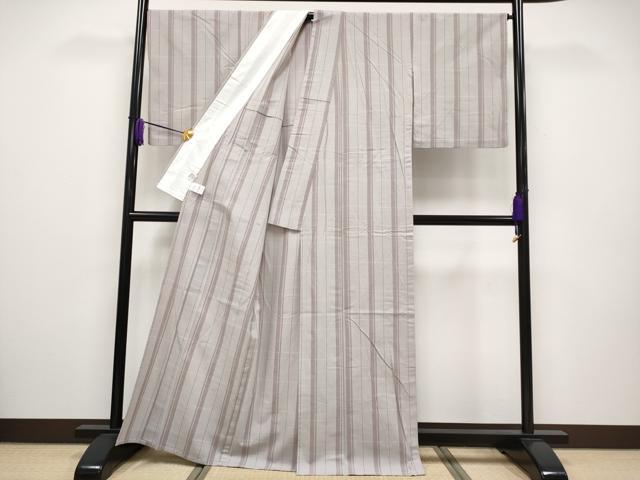 平和屋本店■極上 越後片貝木綿 紺仁謹製 小千谷織物 単衣 格子柄 証紙付き やまと誂製 灰桜色地 逸品 CYAA2430s5