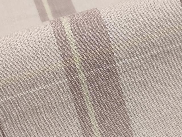 平和屋本店■極上 越後片貝木綿 紺仁謹製 小千谷織物 単衣 格子柄 証紙付き やまと誂製 灰桜色地 逸品 CYAA2430s5