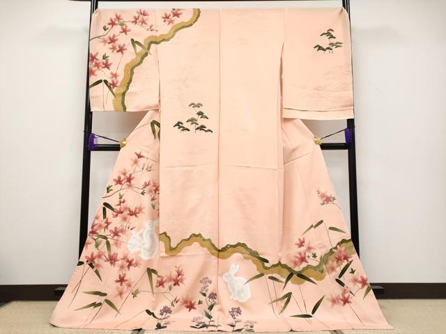 平和屋本店●極上 訪問着 兎 道長枝花文 上代120万 金彩 ときがら茶色地 仮絵羽 逸品 未使用 CYAA2445s5