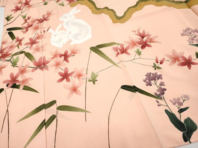 平和屋本店●極上 訪問着 兎 道長枝花文 上代120万 金彩 ときがら茶色地 仮絵羽 逸品 未使用 CYAA2445s5