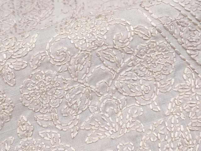 平和屋本店■極上 結城紬 総刺繍 刺し子 背抜き仕立て 切嵌吉祥花唐草文 鴇鼠色地 証紙付き 逸品 未使用 CYAA2457s5