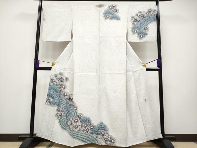 きぬたや藤娘 白大島 本場大島紬 経緯絣 小紋 華文 花文の絞り イ5855 きぬたや藤娘 白大島 本場大島紬 経緯絣 小紋 華文 花文の