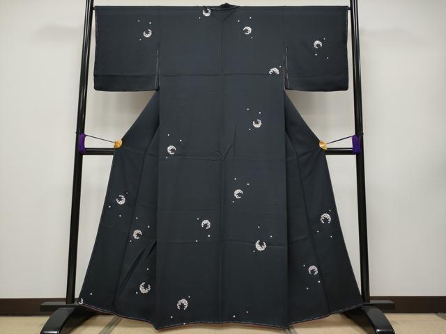 平和屋本店●極上 小紋 総刺繍 舞花びら 黒地 逸品 未使用 CYAA2490s5