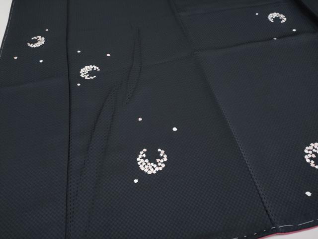 平和屋本店●極上 小紋 総刺繍 舞花びら 黒地 逸品 未使用 CYAA2490s5