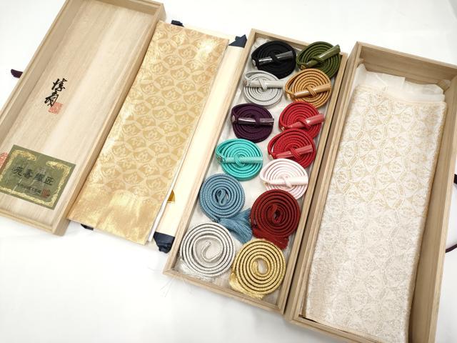 平和屋本店■　国際的伝統工芸作家 十二代・藤林徳扇 苑寿　和装小物　帯締め13本　帯揚げ　重ね衿　共箱付　逸品 未使用品あり CYAA2499s5 平和屋本店○ 国際的伝統工芸作家 十二代・藤林徳扇 苑寿 和装小物