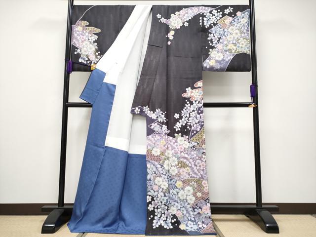 平和屋本店■極上 越後十日町の一流染匠 桐屋・翠山工房 訪問着・袋帯セット 絞り 辻が花 銀通し地 黒紅色地 逸品 CYAA2501s5